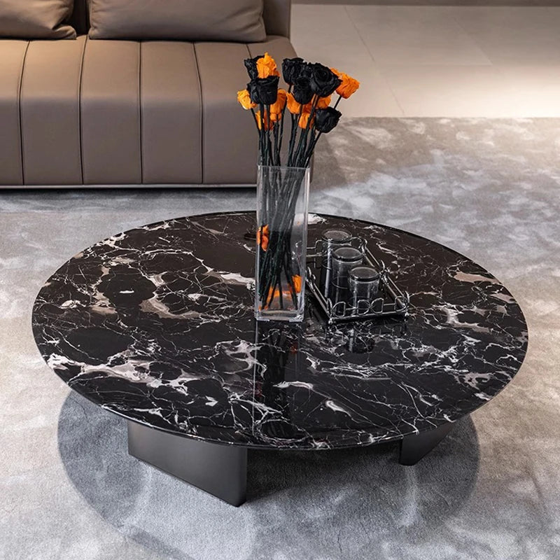 Stylish Round Marble Coffee Table with Stainless Steel Base - Modern Multi-Layer Design for Living Room Elegance fyeyj-5211