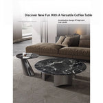 Stylish Round Marble Coffee Table with Stainless Steel Base - Modern Multi-Layer Design for Living Room Elegance fyeyj-5211