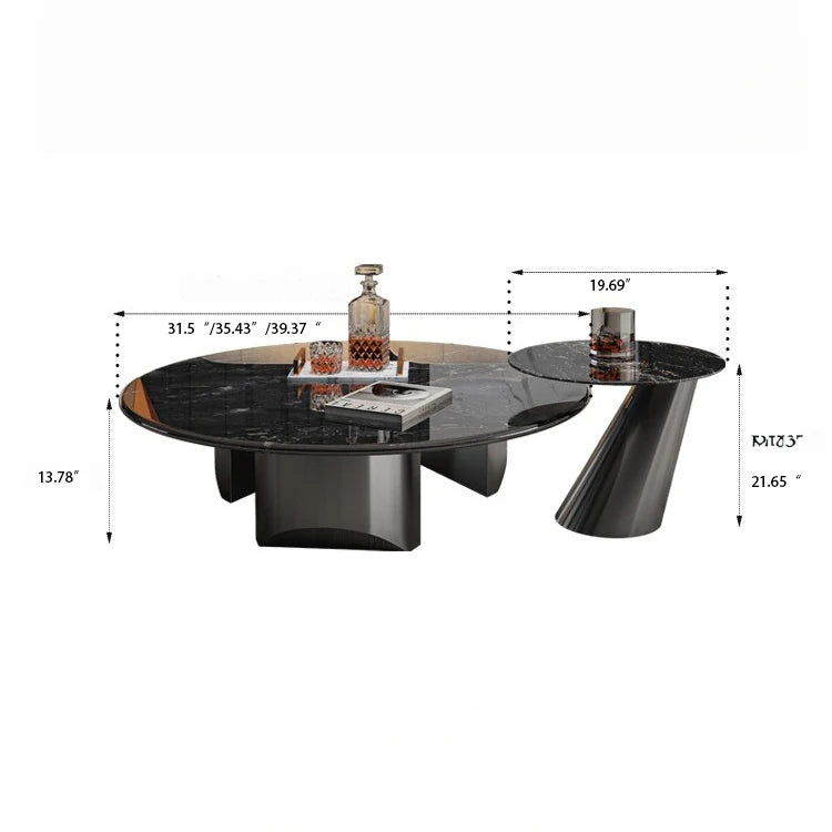 Stylish Round Marble Coffee Table with Stainless Steel Base - Modern Multi-Layer Design for Living Room Elegance fyeyj-5211