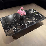 Elegant Black Marble Tea Table – Modern Floating Design with Stainless Steel Accents and Multi-Layer Board Base fyeyj-5212