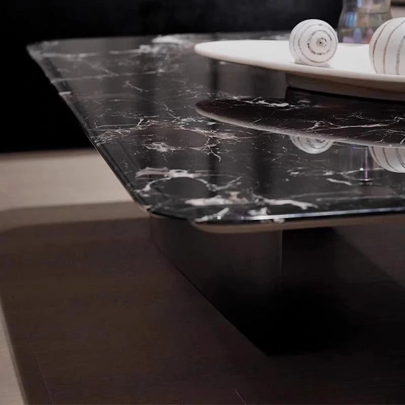 Elegant Black Marble Tea Table – Modern Floating Design with Stainless Steel Accents and Multi-Layer Board Base fyeyj-5212