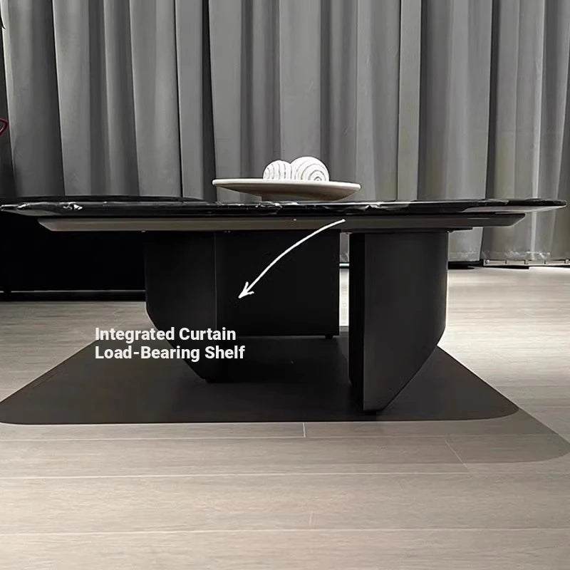 Elegant Black Marble Tea Table – Modern Floating Design with Stainless Steel Accents and Multi-Layer Board Base fyeyj-5212