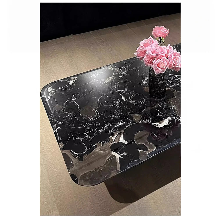 Elegant Black Marble Tea Table – Modern Floating Design with Stainless Steel Accents and Multi-Layer Board Base fyeyj-5212