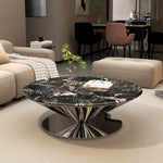 Stylish Marble and Stainless Steel Tea Table - Modern Round Coffee Table for Elegant Living Rooms fyeyj-5214
