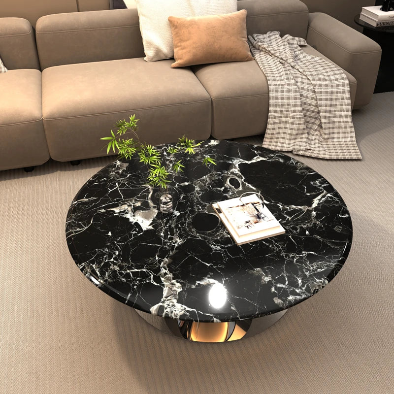 Stylish Marble and Stainless Steel Tea Table - Modern Round Coffee Table for Elegant Living Rooms fyeyj-5214