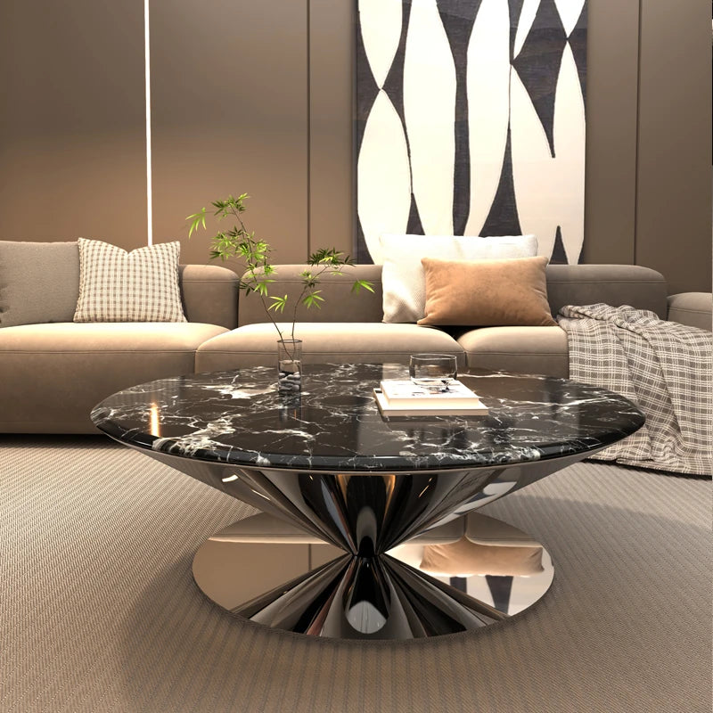 Stylish Marble and Stainless Steel Tea Table - Modern Round Coffee Table for Elegant Living Rooms fyeyj-5214