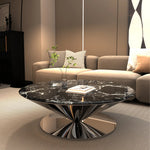Stylish Marble and Stainless Steel Tea Table - Modern Round Coffee Table for Elegant Living Rooms fyeyj-5214