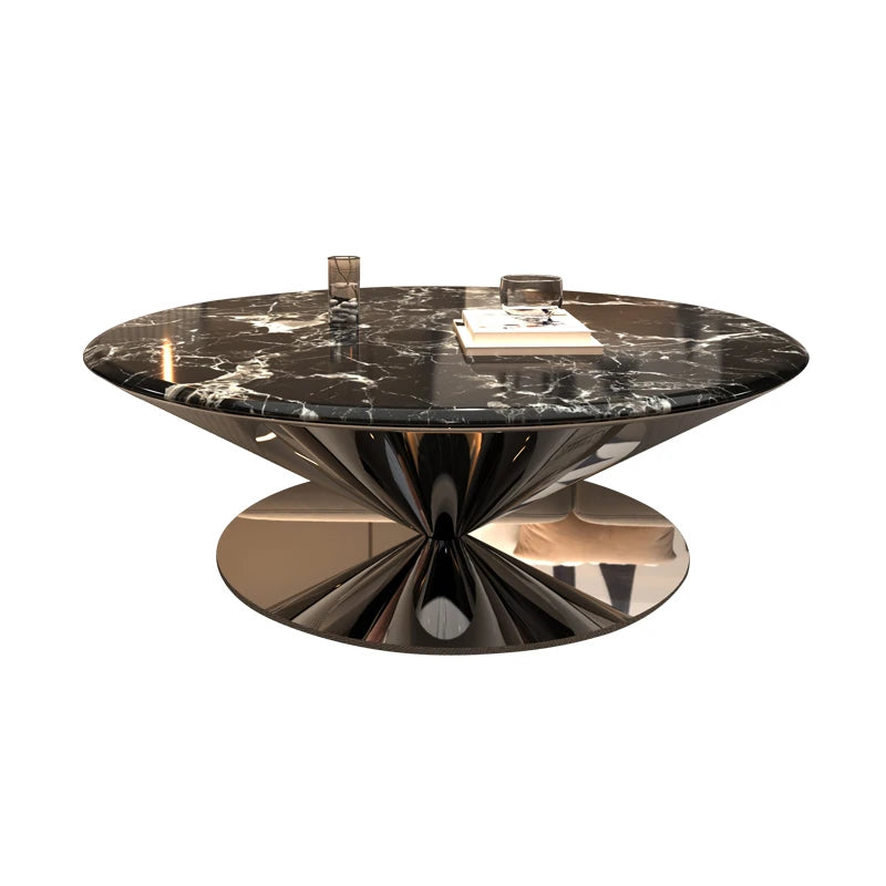 Stylish Marble and Stainless Steel Tea Table - Modern Round Coffee Table for Elegant Living Rooms fyeyj-5214