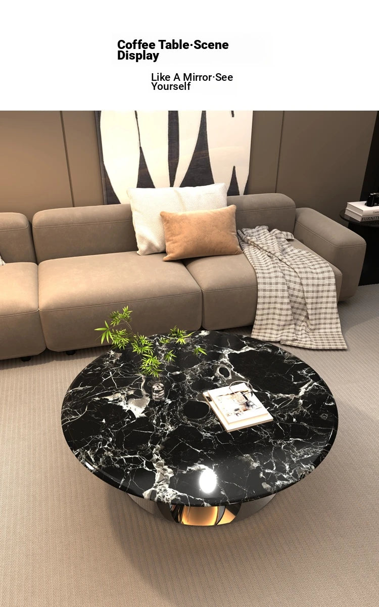 Stylish Marble and Stainless Steel Tea Table - Modern Round Coffee Table for Elegant Living Rooms fyeyj-5214