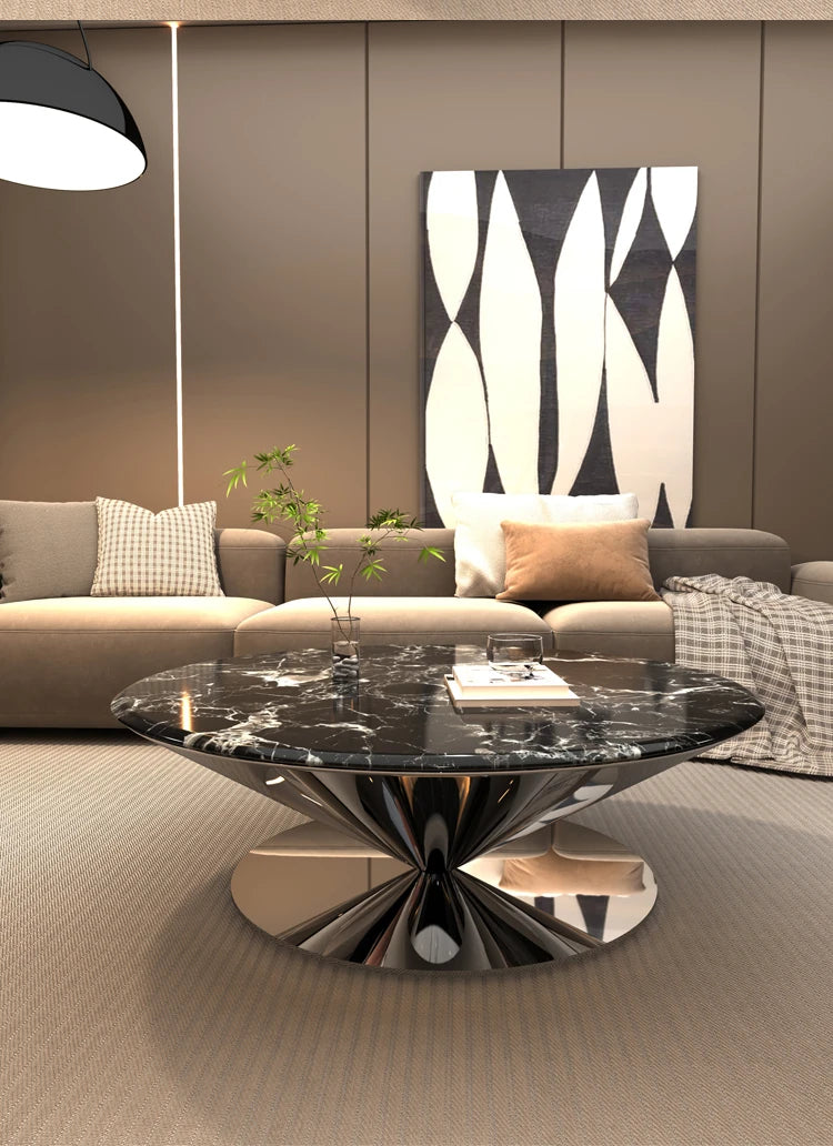 Stylish Marble and Stainless Steel Tea Table - Modern Round Coffee Table for Elegant Living Rooms fyeyj-5214