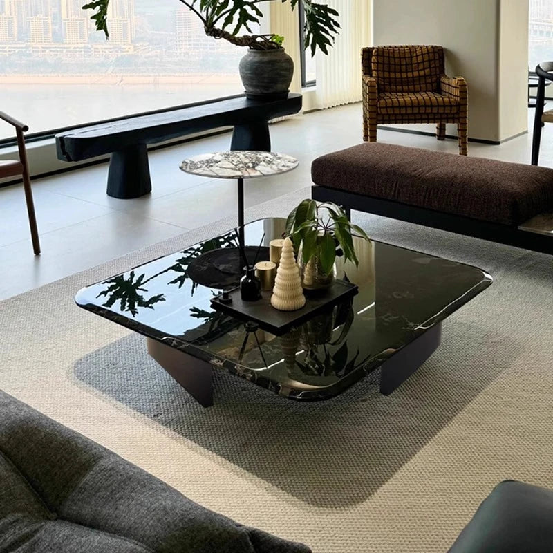 Stylish Marble and Stainless Steel Coffee Table - Modern Chic Design for Your Living Room fyeyj-5215