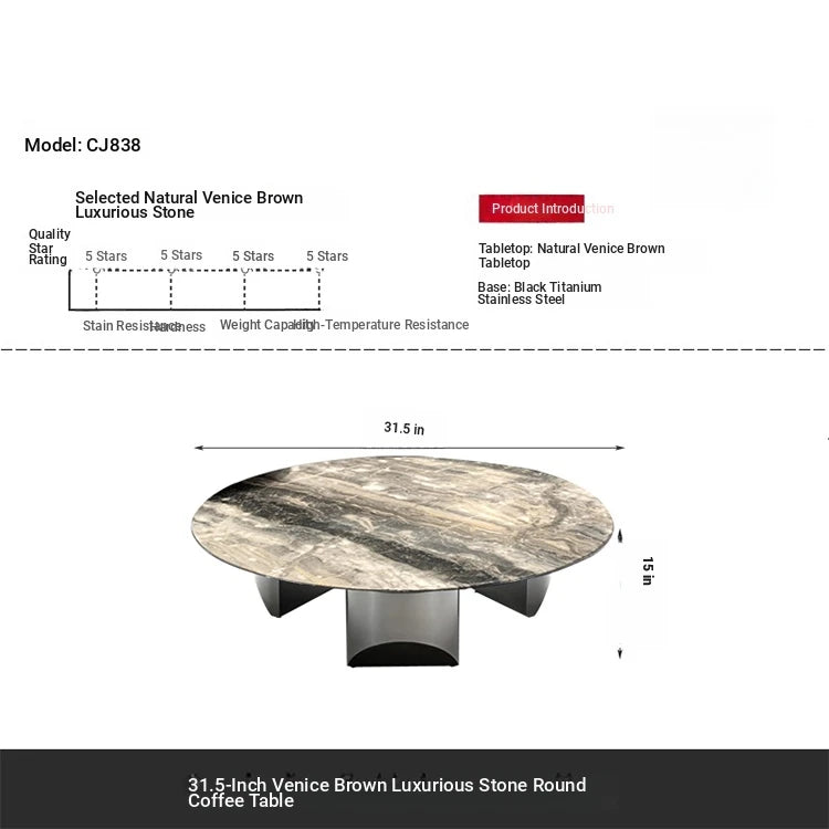 Stylish Marble Top Coffee Table with Stainless Steel Base – Modern Living Room Furniture fyeyj-5216