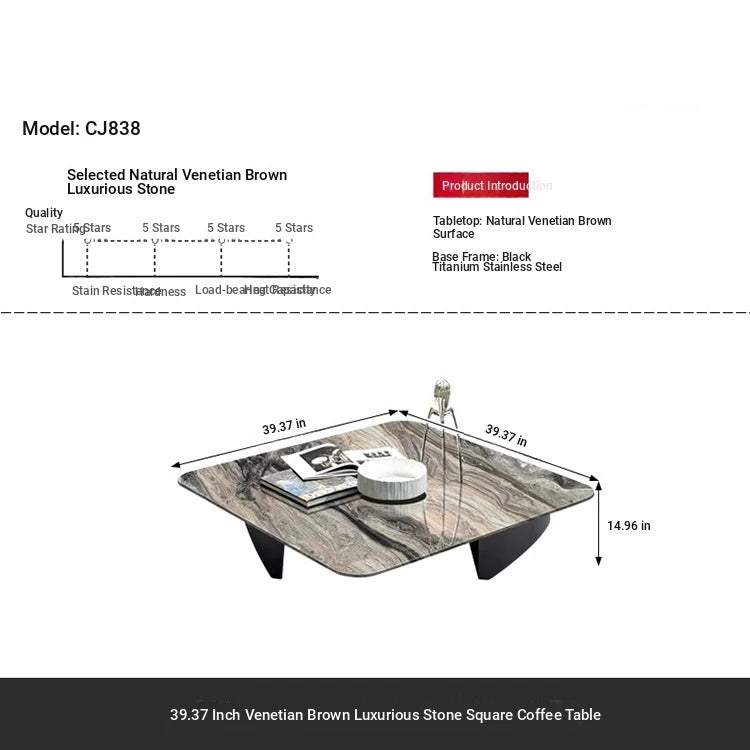 Stylish Marble Top Coffee Table with Stainless Steel Base – Modern Living Room Furniture fyeyj-5216