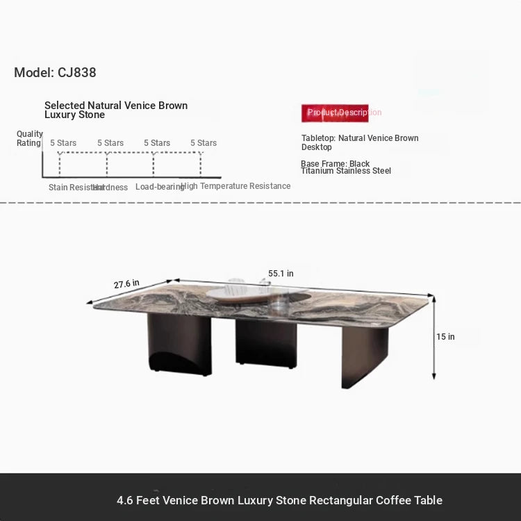 Stylish Marble Top Coffee Table with Stainless Steel Base – Modern Living Room Furniture fyeyj-5216
