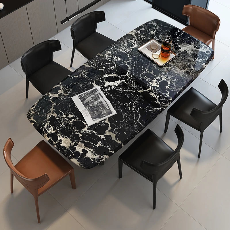 Elegant Marble and Stainless Steel Dining Table - Modern Luxury for Your Home fyeyj-5217