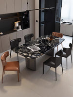 Elegant Marble and Stainless Steel Dining Table - Modern Luxury for Your Home fyeyj-5217