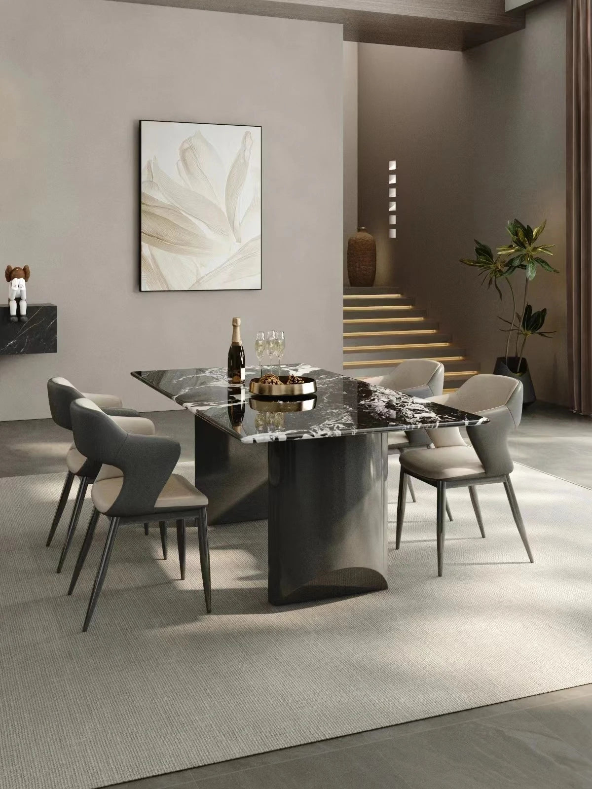Elegant Marble and Stainless Steel Dining Table - Modern Luxury for Your Home fyeyj-5217