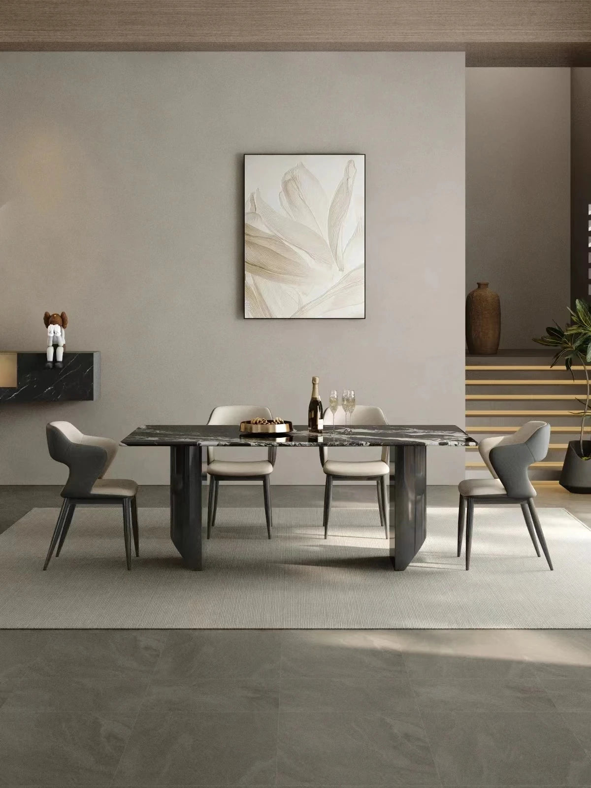 Elegant Marble and Stainless Steel Dining Table - Modern Luxury for Your Home fyeyj-5217