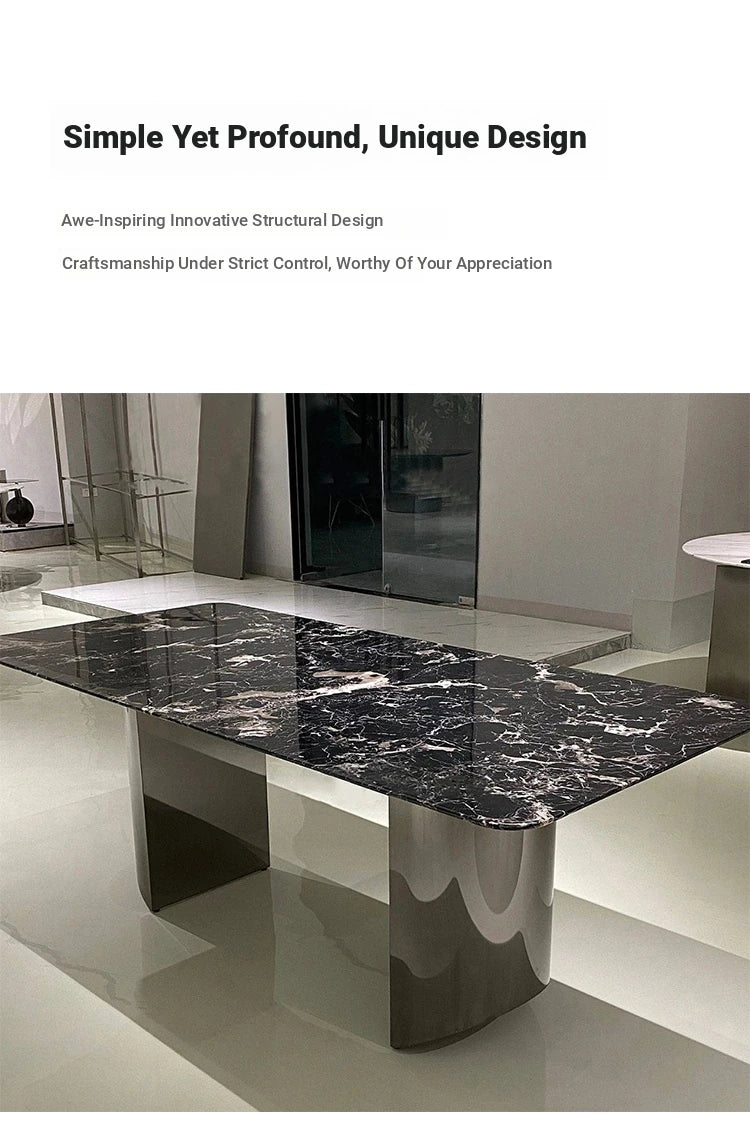 Elegant Marble and Stainless Steel Dining Table - Modern Luxury for Your Home fyeyj-5217