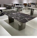Elegant Marble and Stainless Steel Dining Table - Modern Luxury for Your Home fyeyj-5217
