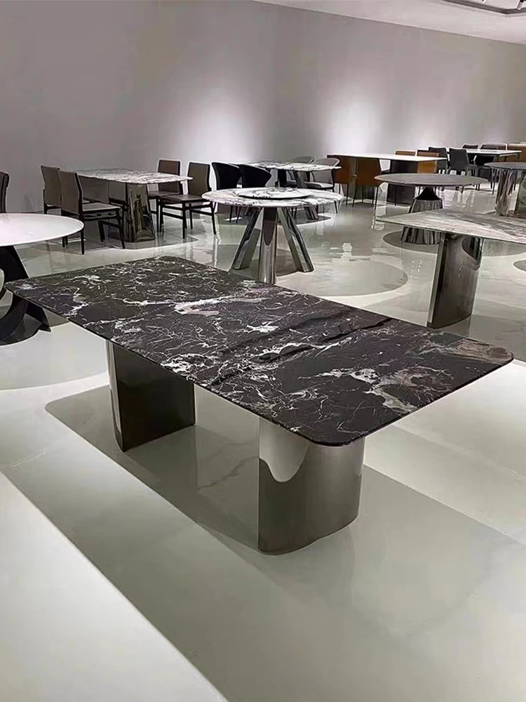 Elegant Marble and Stainless Steel Dining Table - Modern Luxury for Your Home fyeyj-5217