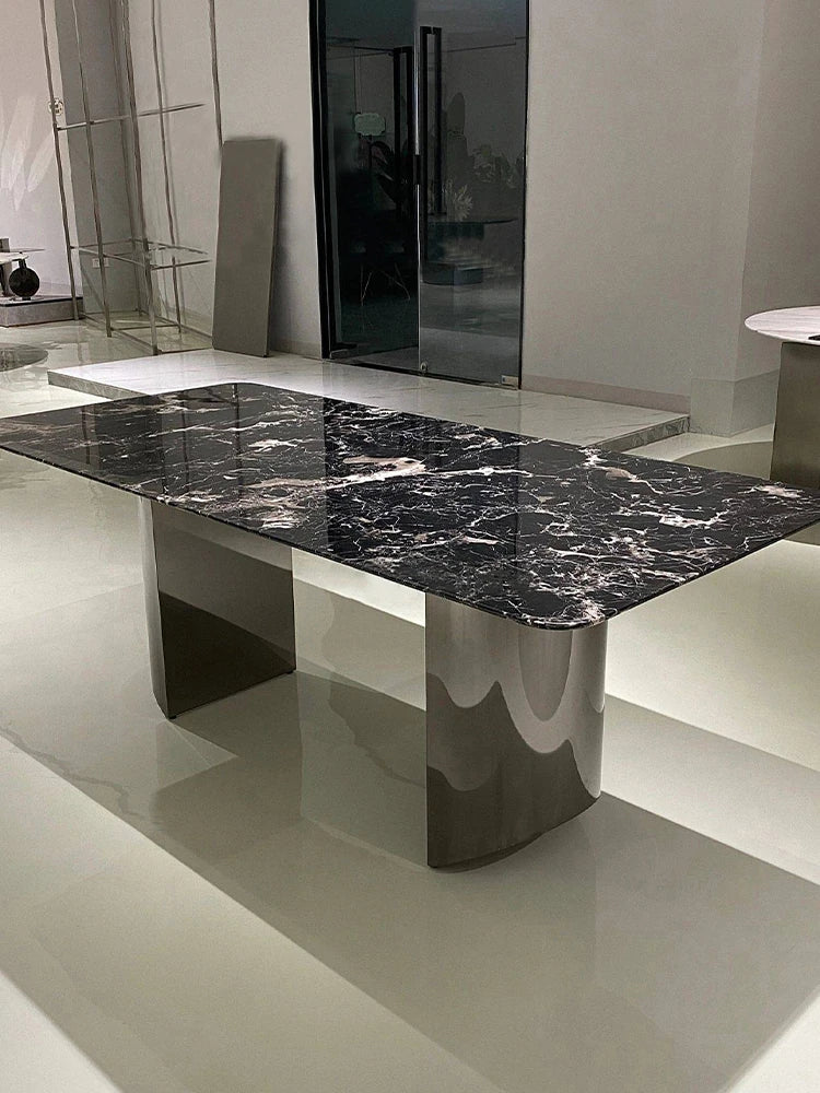 Elegant Marble and Stainless Steel Dining Table - Modern Luxury for Your Home fyeyj-5217