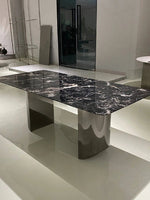 Elegant Marble and Stainless Steel Dining Table - Modern Luxury for Your Home fyeyj-5217
