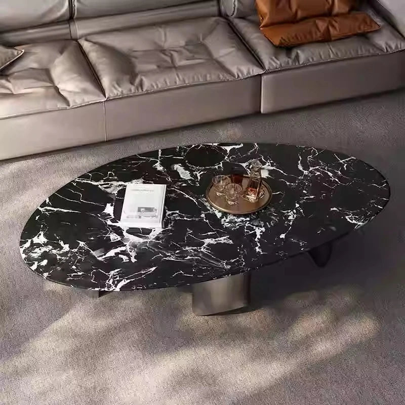 Elegant Black Marble Coffee Table with Stainless Steel Base - Modern Home Decor fyeyj-5218