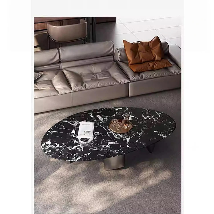 Elegant Black Marble Coffee Table with Stainless Steel Base - Modern Home Decor fyeyj-5218
