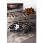 Elegant Black Marble Coffee Table with Stainless Steel Base - Modern Home Decor fyeyj-5218