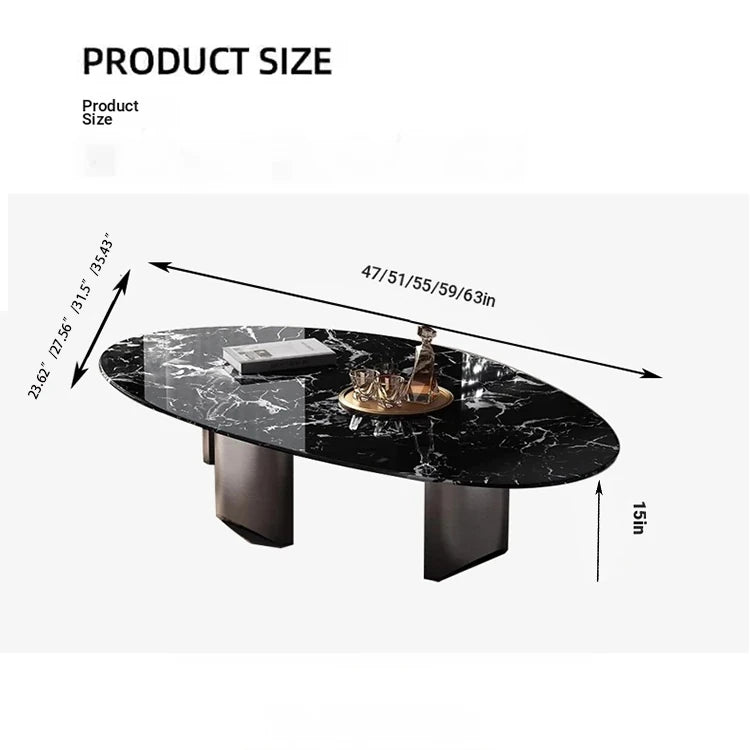 Elegant Black Marble Coffee Table with Stainless Steel Base - Modern Home Decor fyeyj-5218