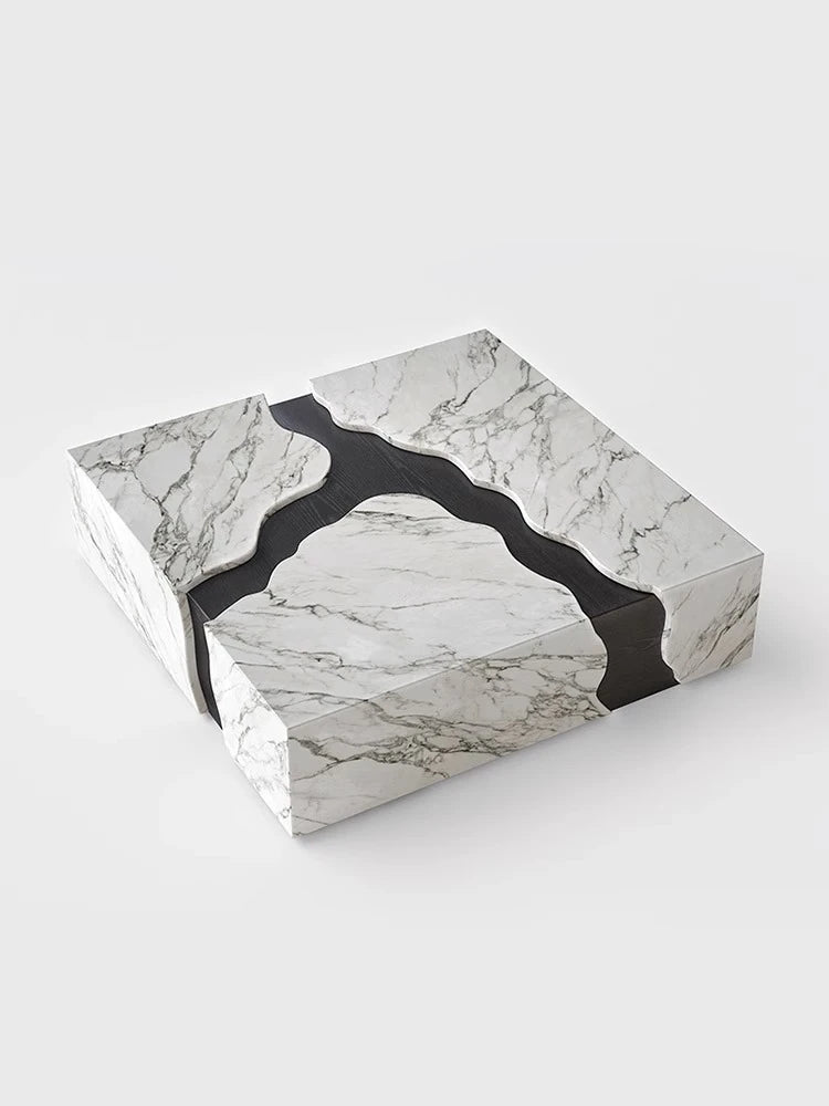 Stylish Marble and Oak Tea Table - Modern Elegance for Your Living Room fyeyj-5220