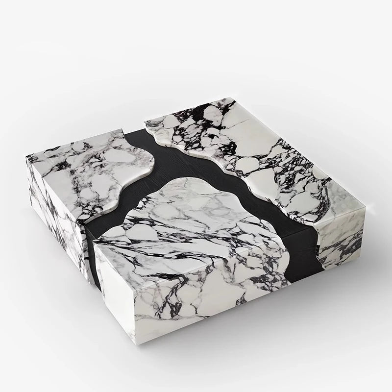 Stylish Marble and Oak Tea Table - Modern Elegance for Your Living Room fyeyj-5220