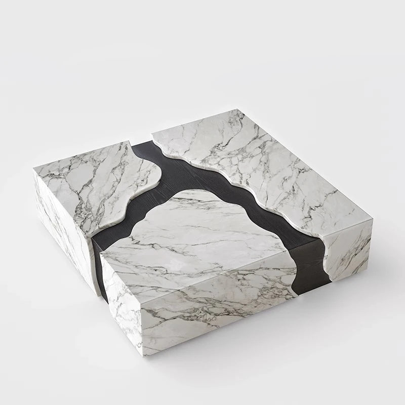 Stylish Marble and Oak Tea Table - Modern Elegance for Your Living Room fyeyj-5220