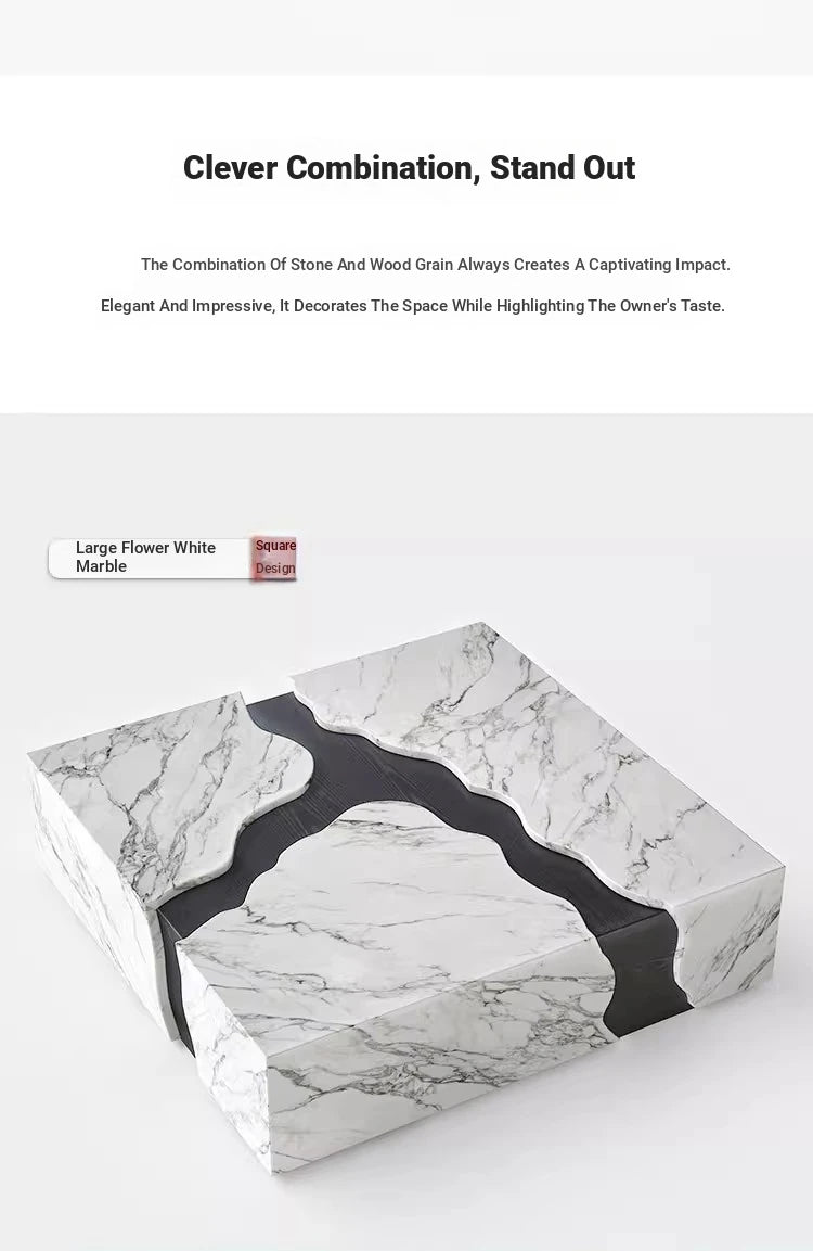 Stylish Marble and Oak Tea Table - Modern Elegance for Your Living Room fyeyj-5220