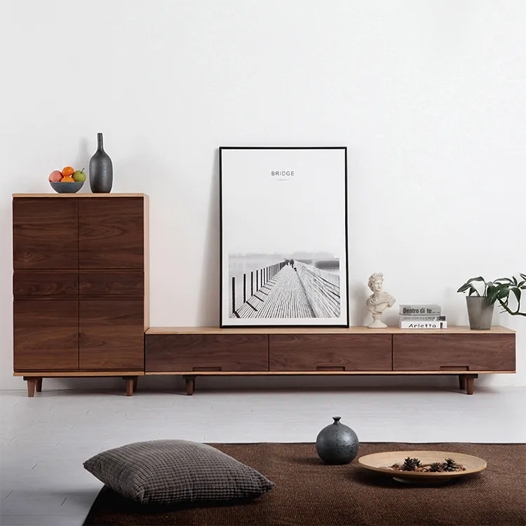 Sleek Oak & Walnut Wood TV Cabinet with Modern Storage Design fyf-2225