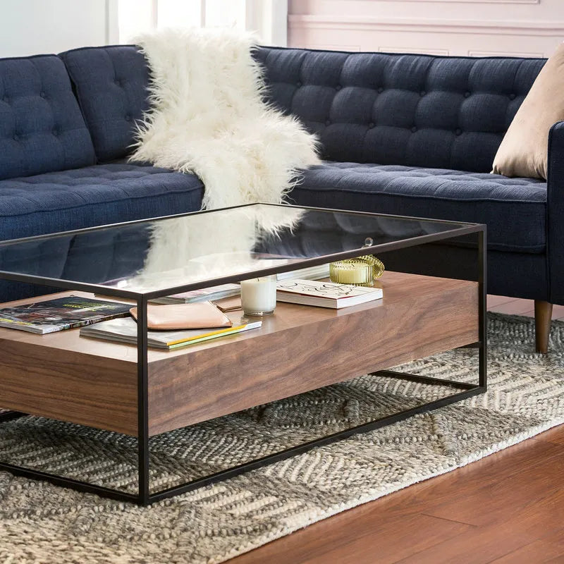 Stylish Solid Wood & Tempered Glass Tea Table - Elevate Your Living Room Decor fyf-2227