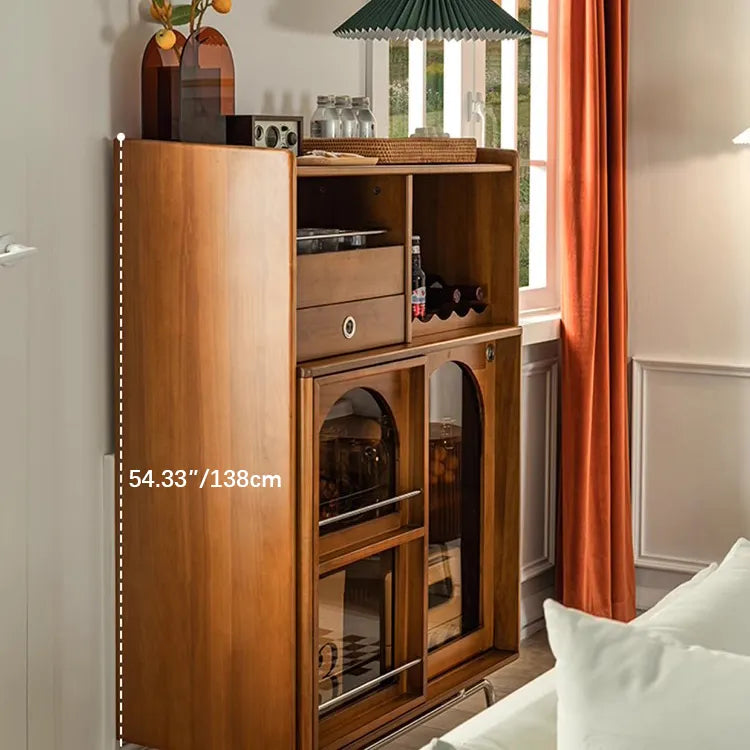 Solid Wood Cabinet with Glass Doors and Stainless Steel Accents - Elegant Home Storage Solution fyf-2237