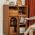 Solid Wood Cabinet with Glass Doors and Stainless Steel Accents - Elegant Home Storage Solution fyf-2237