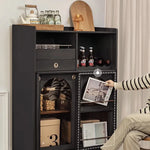 Solid Wood Cabinet with Glass Doors and Stainless Steel Accents - Elegant Home Storage Solution fyf-2237