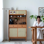 Elegant Solid Wood Cabinet with Rattan & Glass Doors for Stylish Storage fyf-2240