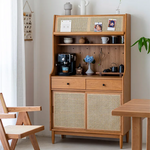 Elegant Solid Wood Cabinet with Rattan & Glass Doors for Stylish Storage fyf-2240