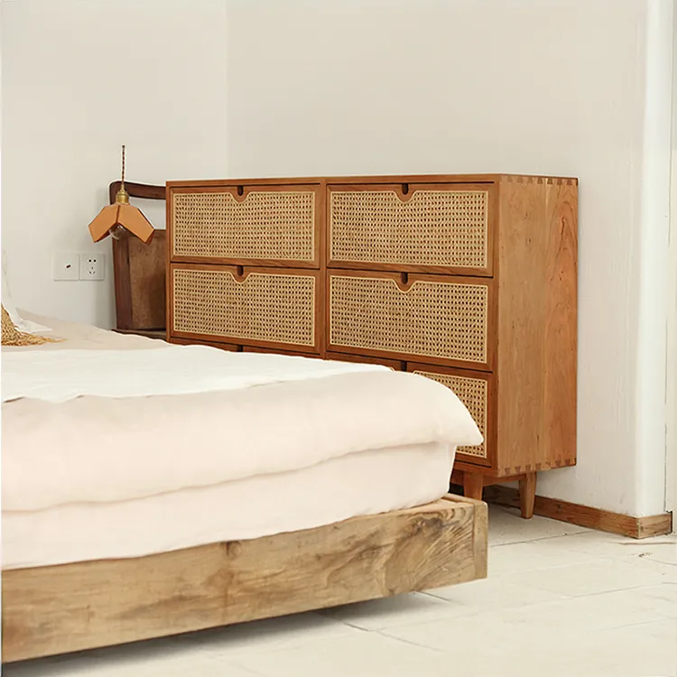 Solid Wood Rattan Cabinet - Stylish Storage for Your Bedroom Decor fyf-2241