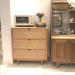 Solid Wood Rattan Cabinet - Stylish Storage for Your Bedroom Decor fyf-2241