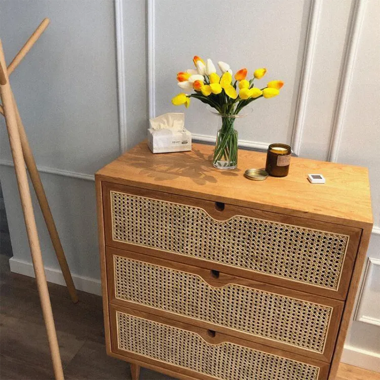 Solid Wood Rattan Cabinet - Stylish Storage for Your Bedroom Decor fyf-2241