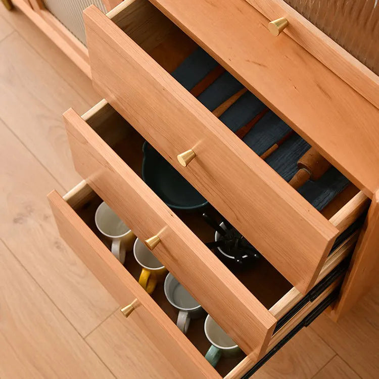 Pine and Cherry Wood Glass Cabinet - Stylish Storage Solution for Your Home fyf-2243