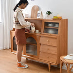 Pine and Cherry Wood Glass Cabinet - Stylish Storage Solution for Your Home fyf-2243