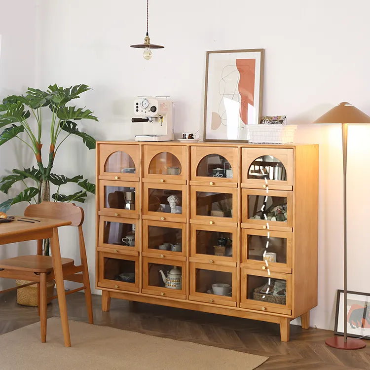Solid Wood Glass Cabinet with Vintage Charm - Perfect for Stylish Storage fyf-2246