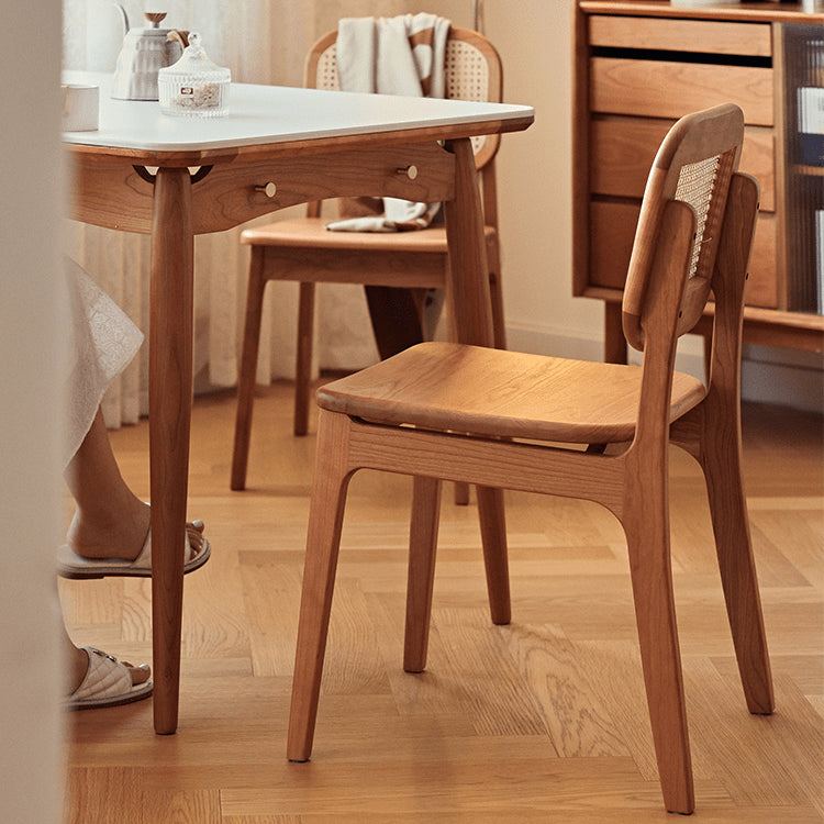 Elegant Cherry Wood Chair with Natural Rattan Accent fyg-661