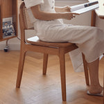 Elegant Cherry Wood Chair with Natural Rattan Accent fyg-661